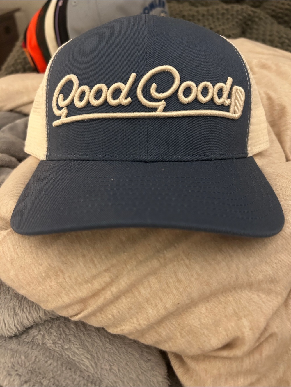 Good Goods Blue and White Trucker Hat
